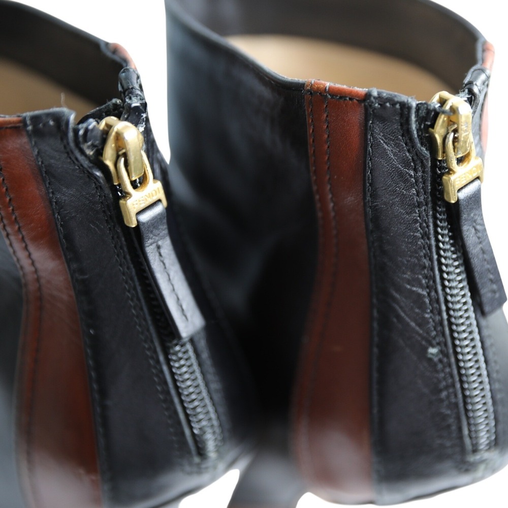 Fendi Black Brown Leather Platform Ankle Boots FF Logo Stiletto Heel 39 Italy - Picture 4 of 10